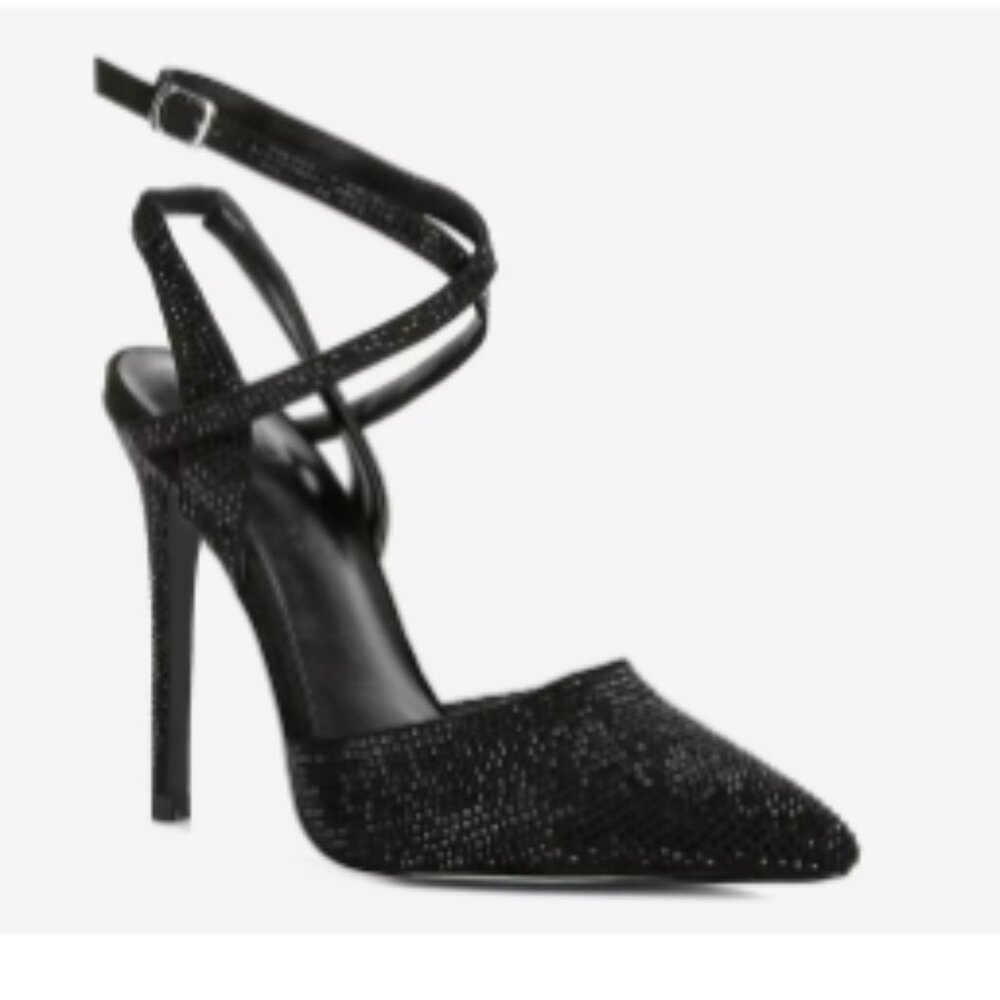 NWT Rag & Co CHARMER Rhinestone Embellished Stiletto Sandals - Black Size 6